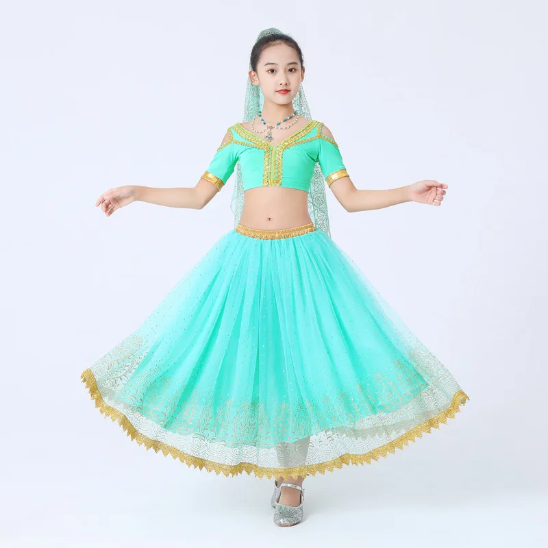 

New Halloween Costume For Kids Girls Belly Dance Costume Jasmine Princess Dress Skirt Sets