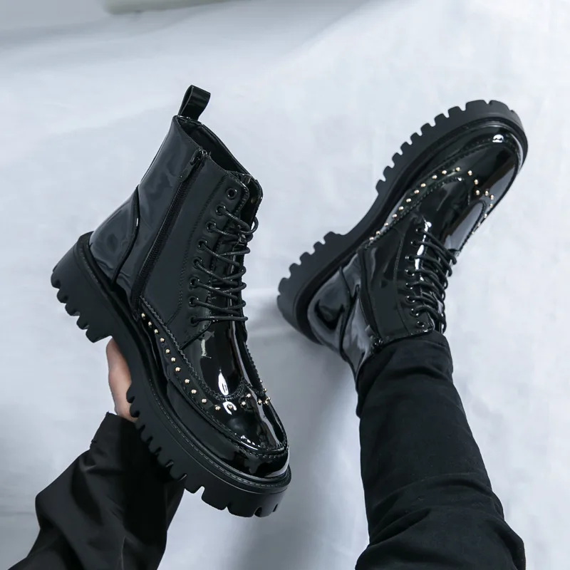 أسود أبيض كلاسيكي حذاء من الجلد الرجال مريح منصة رجالي فستان الأحذية حجم كبير 46 بريق الجلود أحذية كاجوال رجل بوتاس هومبر #4