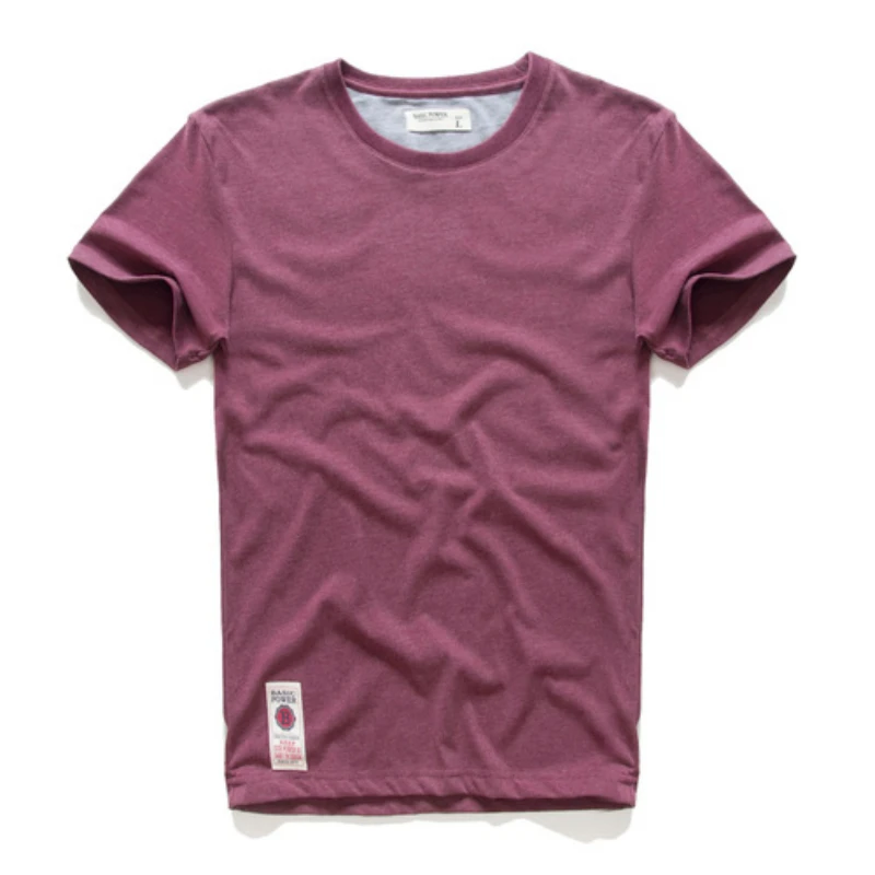 Men's T-Shirt Summer Cotton Solid T-Shirt Men's Short Sleeve Tee Fancy Yarns High Quality Classical Tops T Shirts Color Wine Blu