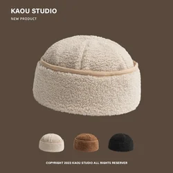 Autumn and Winter Retro Lamb Plush Curled Beanies Cap for Women Street Trend Versatile American Casual Yuppie Warm Men's Hats