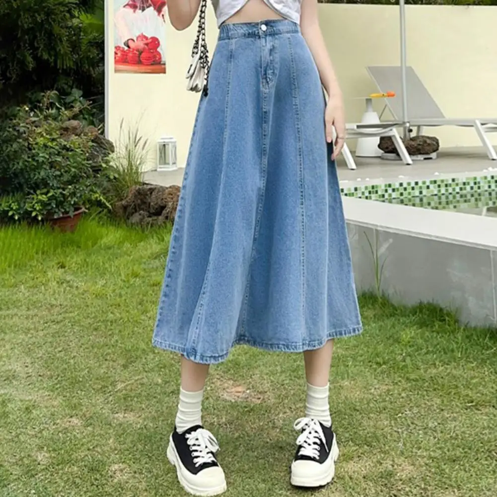 2025 Denim Skirt High Waist Ladies' A-line Large Umbrella Skirt High Waist Loose Korean Version Denim Skirt Half Body Skirts