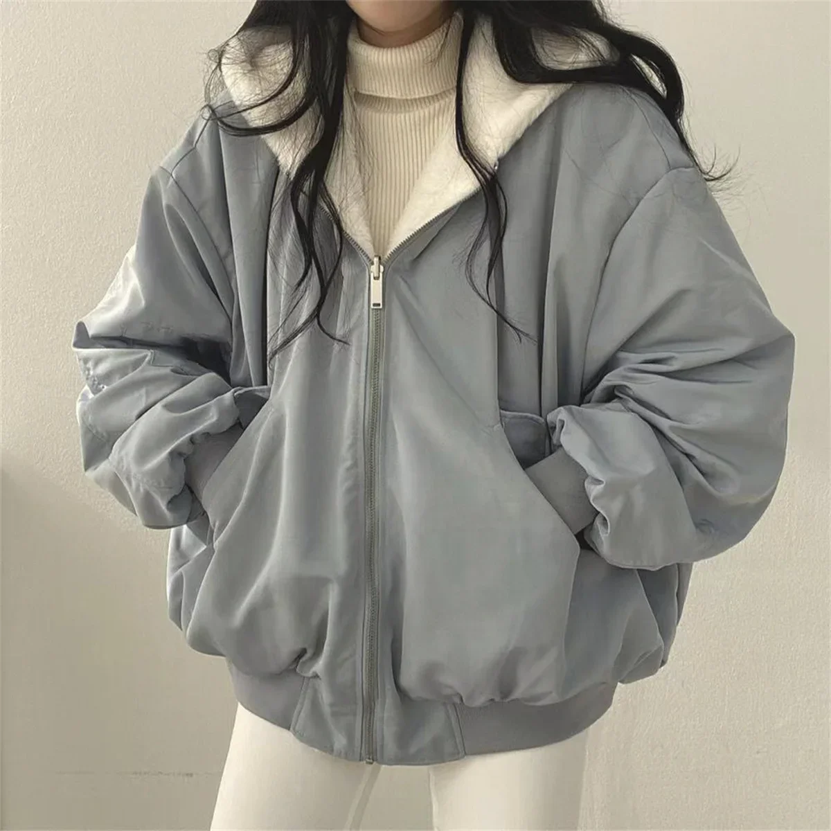 New Jackets for Women Thick Warm Parkas Oversized Double Sided Hooded Coat Korean Fashion Casual Loose Zip Up Jackets Coat Women