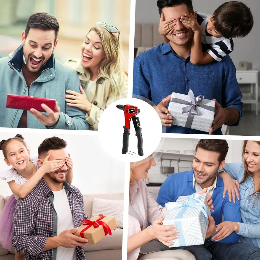 Verbeterde handmatige pop-klinknagelpistoolset met één hand, 200 blinde klinknagels, 4 gereedschapsvrije verwisselbare klinknagelkoppen, 4 boren en Dura