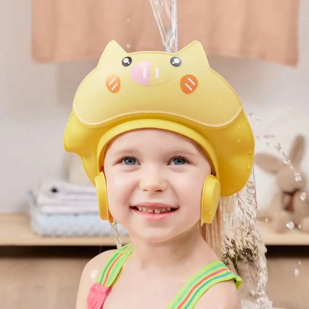 Gorro de ducha para bebé con forma de Animal, protección suave para los oídos, gorro de champú para bebé, gorro de baño ajustable impermeable para niños