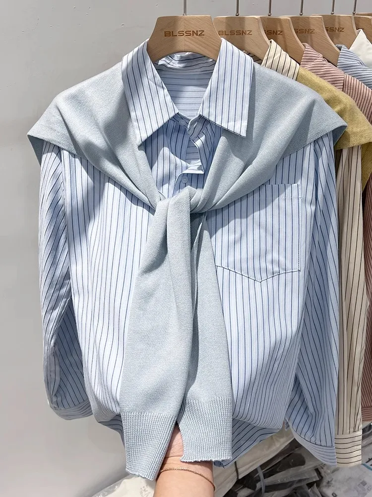 Solto longo Sve listrado irt Wrap conjunto de duas peças coreano Sle casual primavera novo design cor damasco feminino Busin Casua...