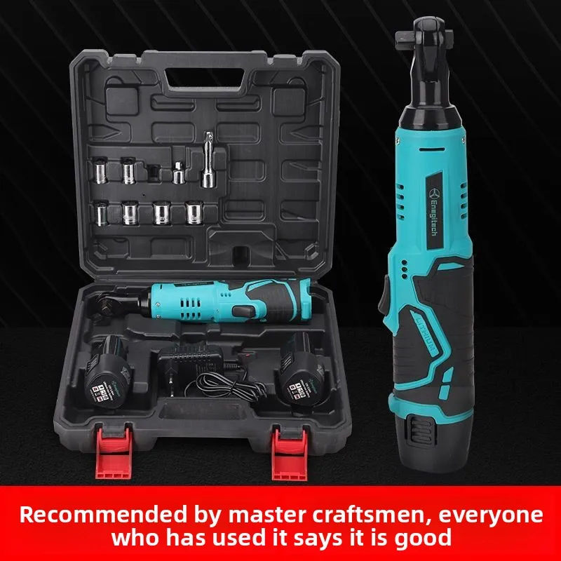 

Multifunctional 200Nm Cordless 12V Ratchet Wrench Set 90 ° with Lithium-Ion Batteries, 3/8'' Angle Wrench with 7pcs Socket Set