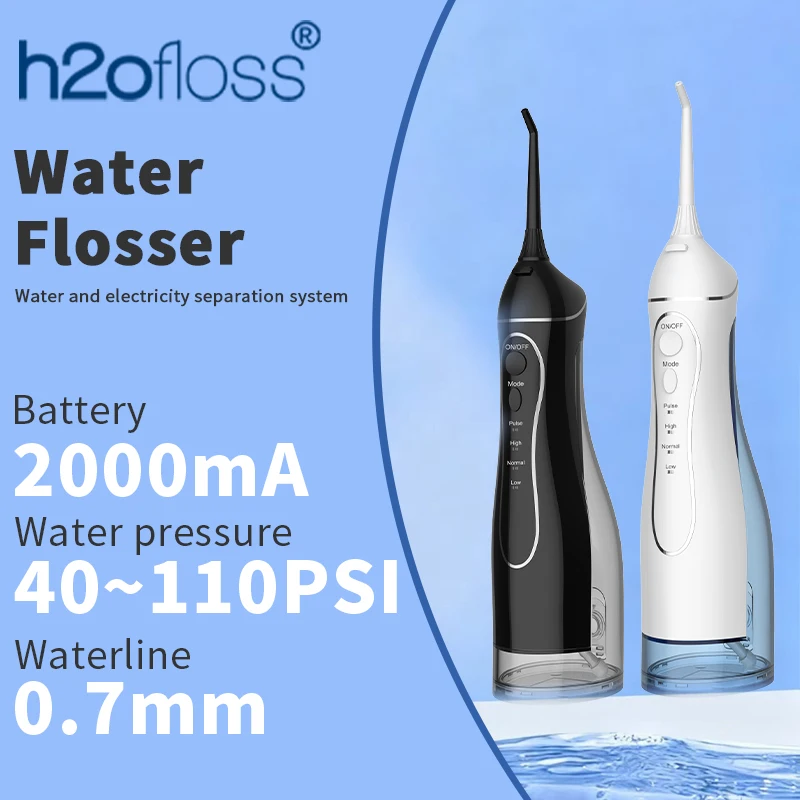 

H2ofloss Water Flosser Oral Irrigator 300ml 140PSI with Gravity Ball Design 5 Modes 5 Tips USB Rechargeable for Teeth Cleaning