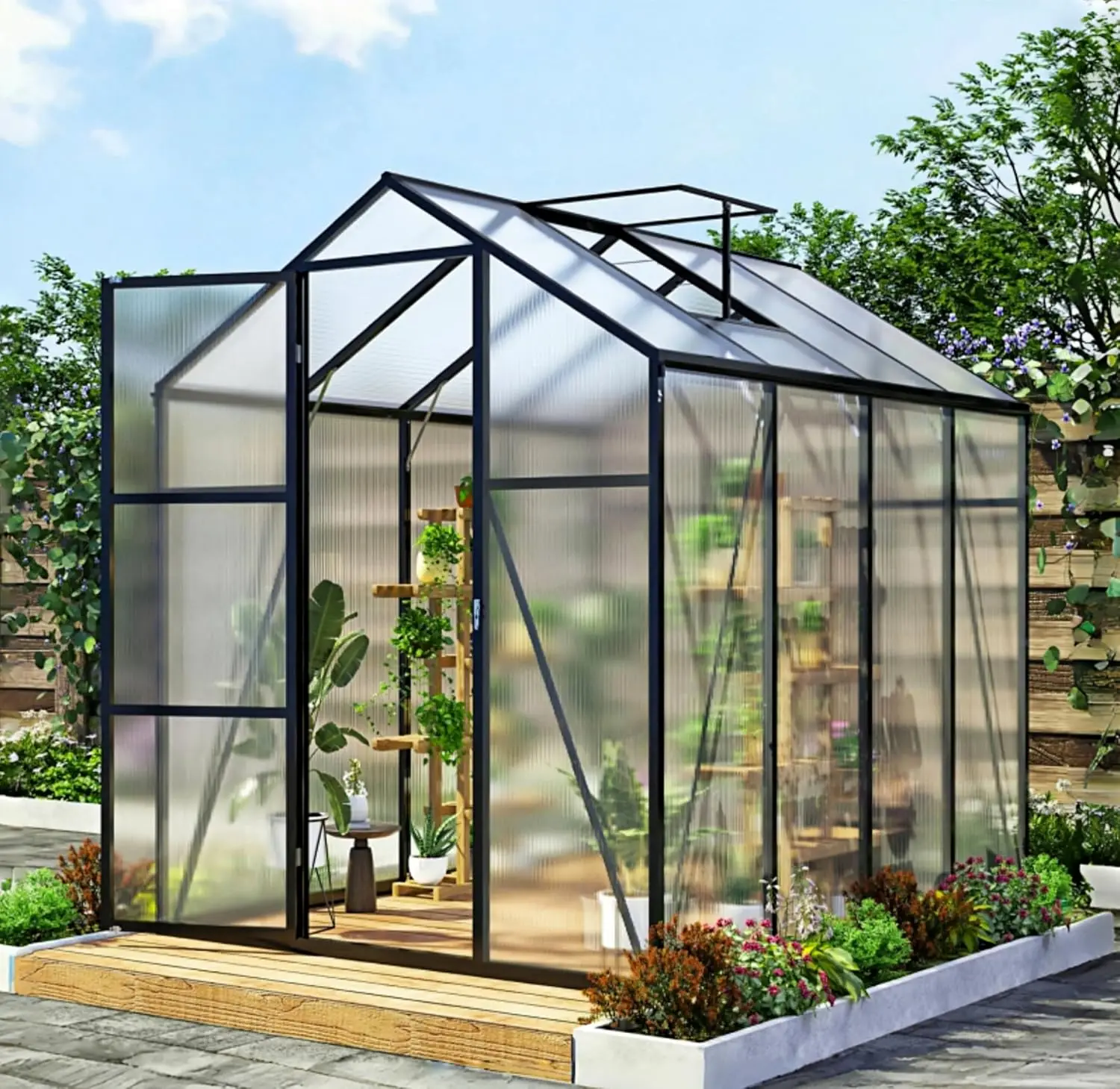 

7.2FT High 6*8.2FT Greenhouse for Outdoors,Polycarbonate Greenhouse with Stronger Wind Protection and Roof Vent,Black