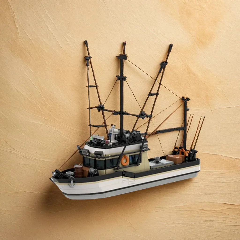 611pcs MOC Tuna Salmon Trawler City Street Model Building Blocks Home Decor Desk Display Shelf Accent Collector Gift For Adults