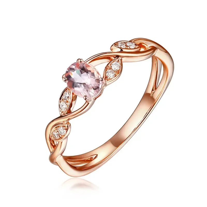 Solid 10k Rose Gold Ring for Women Natural Diamonds Morganite Engagement Wedding Ring Fine Jewelry Trendy