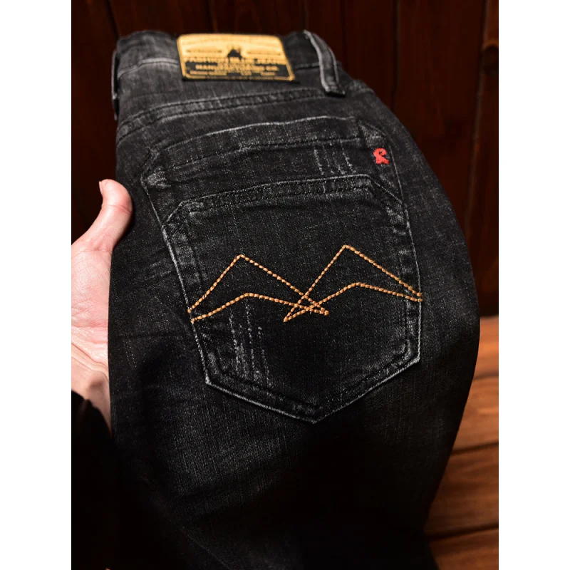 High end retro nostalgic black jeans men's spring and autumn style slim fit small straight tube versatile elastic trendy pants