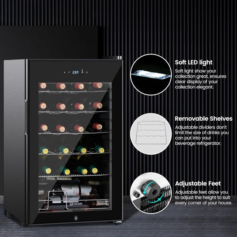 Double-Layer Tempered Glass Door Wine Cooler, Refrigerador Independente, Bancada, 24 Garrafas, 17"