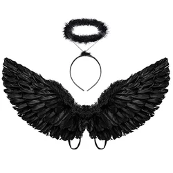 Angel Wings and Halos for Children and Adults, Angel Clothing, Black Feathers, Party