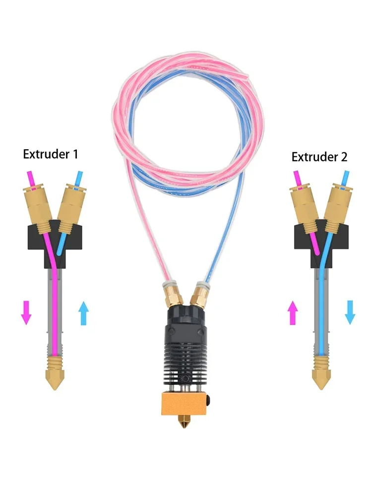 

2 in 1 out Dual Color Hotend Extruder PTFE Tube Thermistor Heating Rod Kit 3D Printer Parts for Ender-3/CR-10 MK8 0.4mm Nozzle