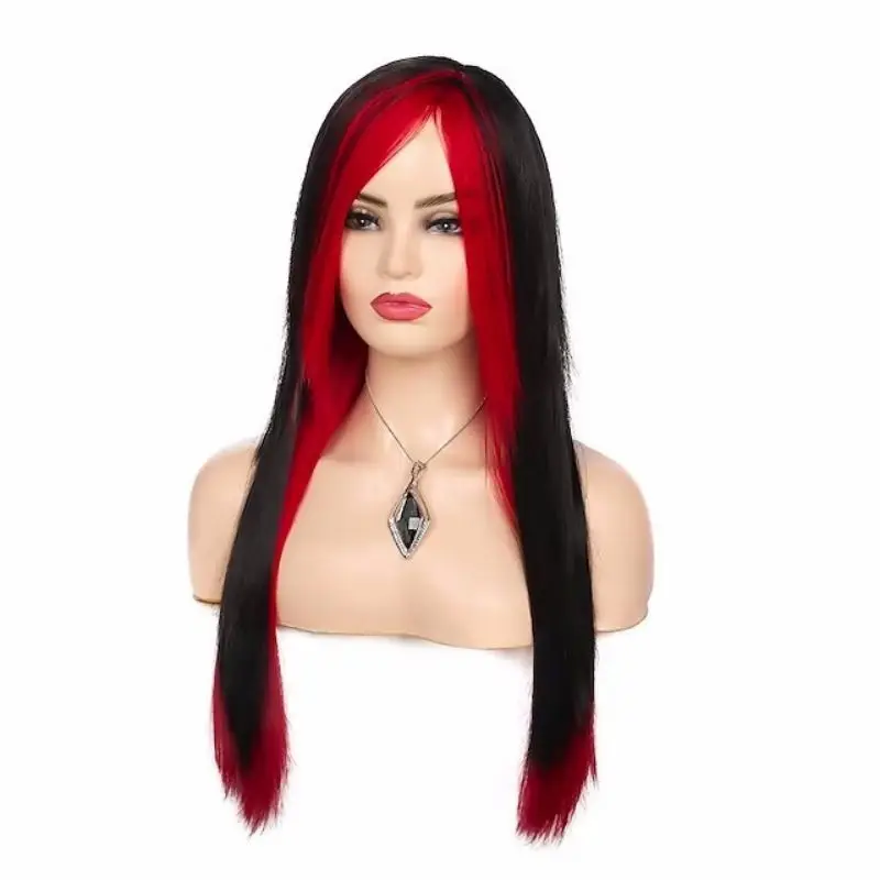 Women Ultra Sexy Scene Wig Black Mixed Wine Red Blonde Rainbow Emo Hair Long Straight Cosplay Wig Party Costumer Wig