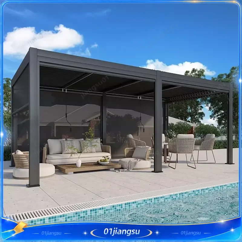Modern Automatic Bioclimatic Aluminum Pergola with Opening Louvered Roof Outdoor Patio Balcony Arches Powder Coated Garden