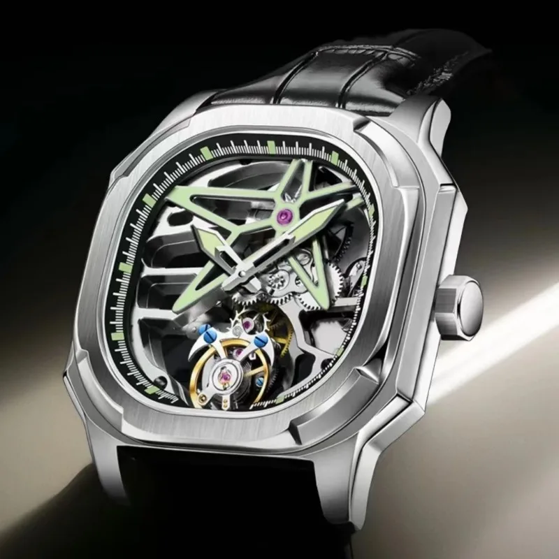 

Natural Diamond Mens Tourbillon Mechanical Sports Waterproof Wrist Watches Skeleton Designer Watch for Men