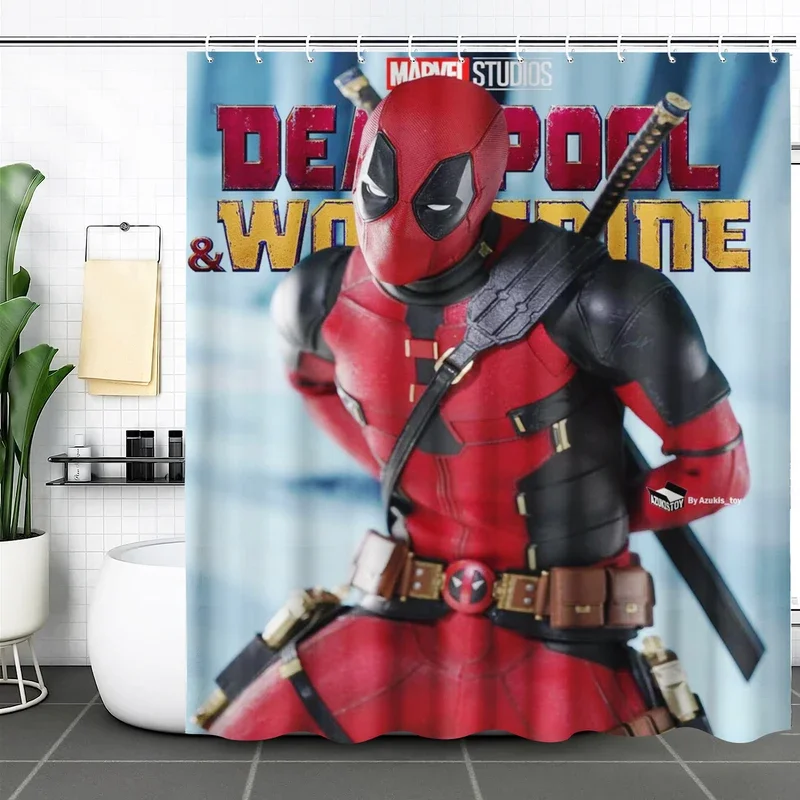 Deadpool and Wolverine Shower Curtain Cartoon Polyester Cute Bath Set Screen Sets Setluxury Funny Hook Up Bathroom Accessories