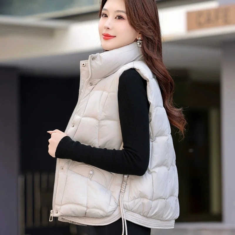 

2025 Women Winter Warm Waistcoat Ladies Sleeveless Stand Collar Coats Warm Outerwear Casual Down Cotton Vest Jackets Female Tops