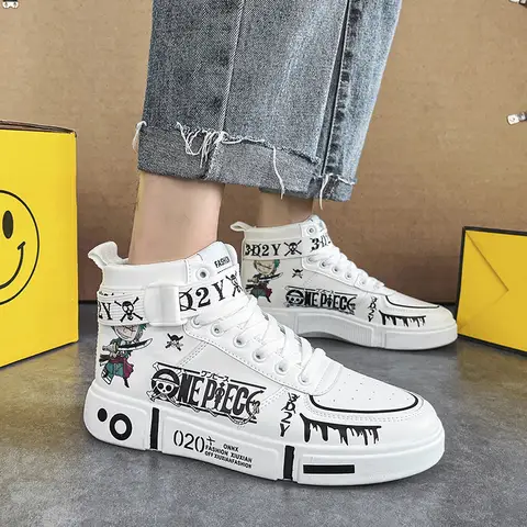 Anime One Piece Luffy High Top Students Leisure Sports Shoes Roronoa Zoro Autumn Winter Breathable Non-slip Shoes Gift Men Women
