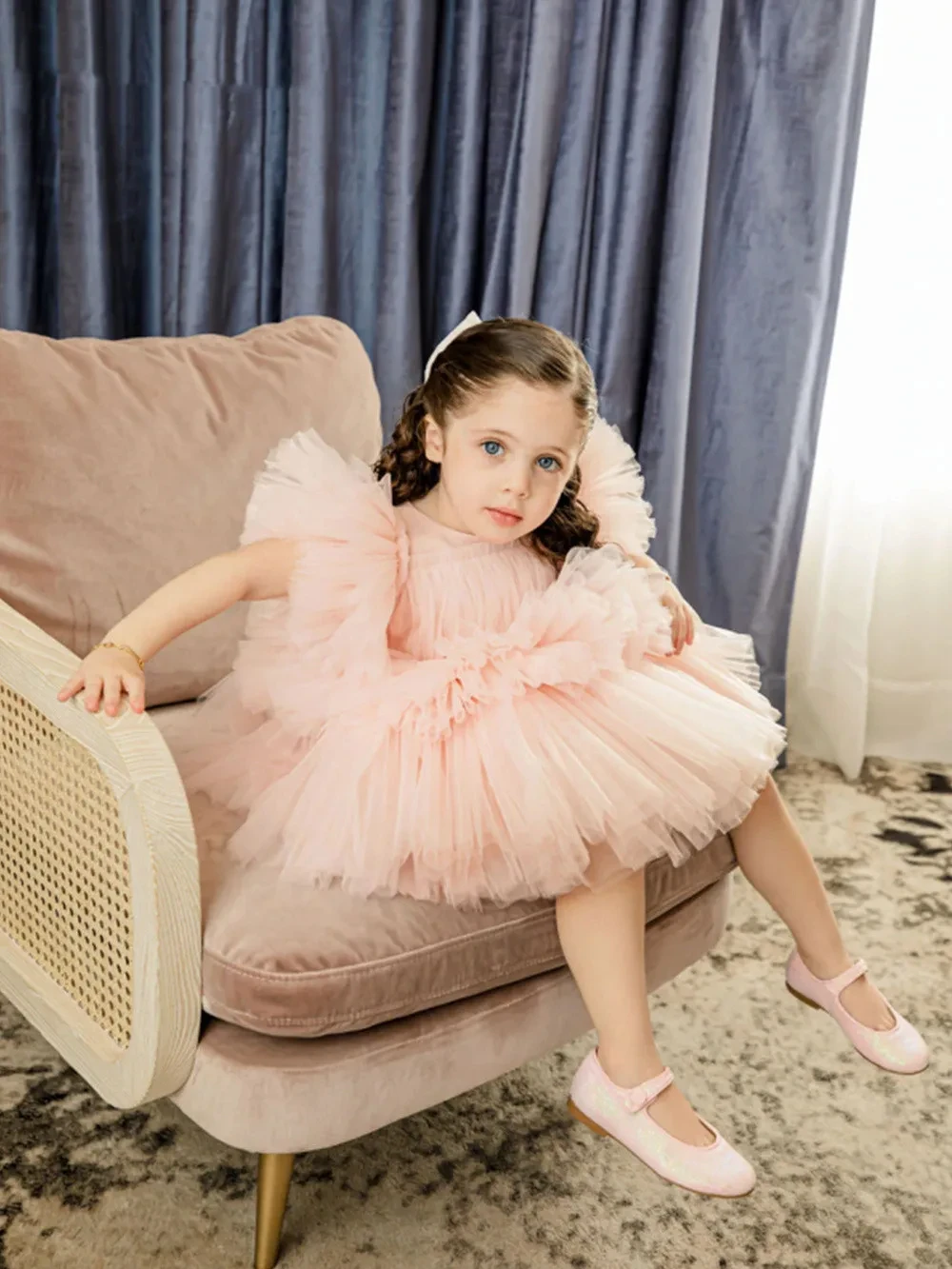 Peach Pink Flower Girl Dresses Tulle Ruffles Baby Kids Birthday Wedding Party Dress lunghezza al ginocchio a strati prima comunione Ball Gown