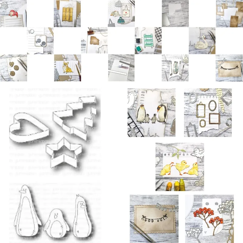 Santa Chickens Umbrella Christmas String Metal Cutting Dies Silicone Stamps Scrapbooking Stencil Photo Album Card DIY Paper Embo