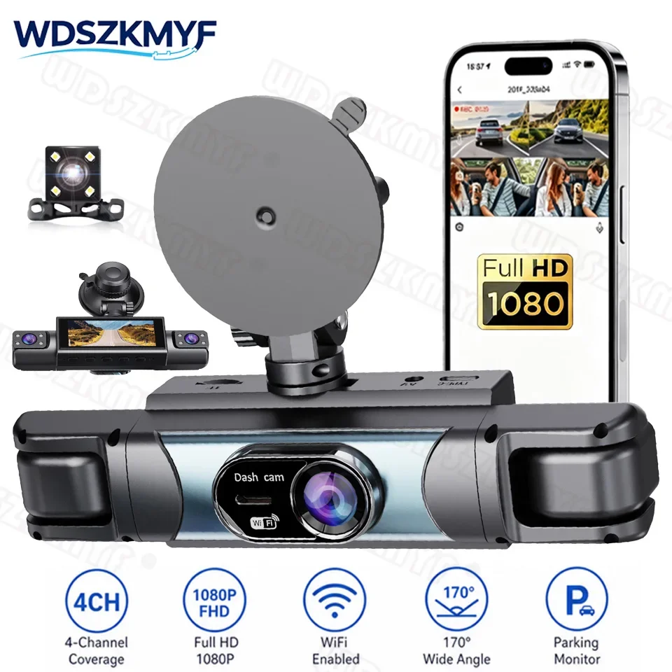 2026 New WIFI 4Channel 360 Degree Car Dvr 1080P Video Recorder WiFi APP Dashcam Recorder Front With Rear View Night Vision