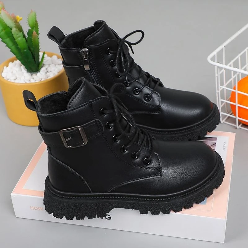 Kids Winter Boots for Girls Boys Ages 6 12 Warm Faux Leather Shoes with Cotton Lining Classic Design for School Daily Wear