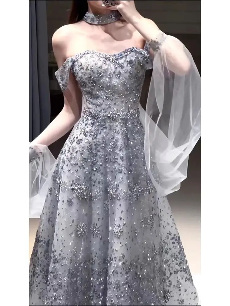 iny Star One oulder Evening Gown Wedding Dr for Women New 2025 High Waist Floor Length Korean Sle Bridal Dr