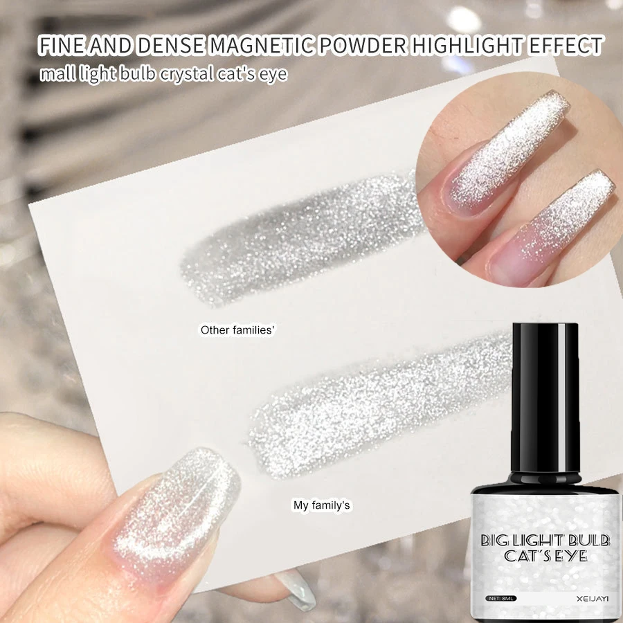 8ml White Reflective Glitter Cat Eye Gel Polish Galactic Effect Magnetic Cat's Eye Glue Soak-Off UV LED Cured Nail Varnish Gel^*