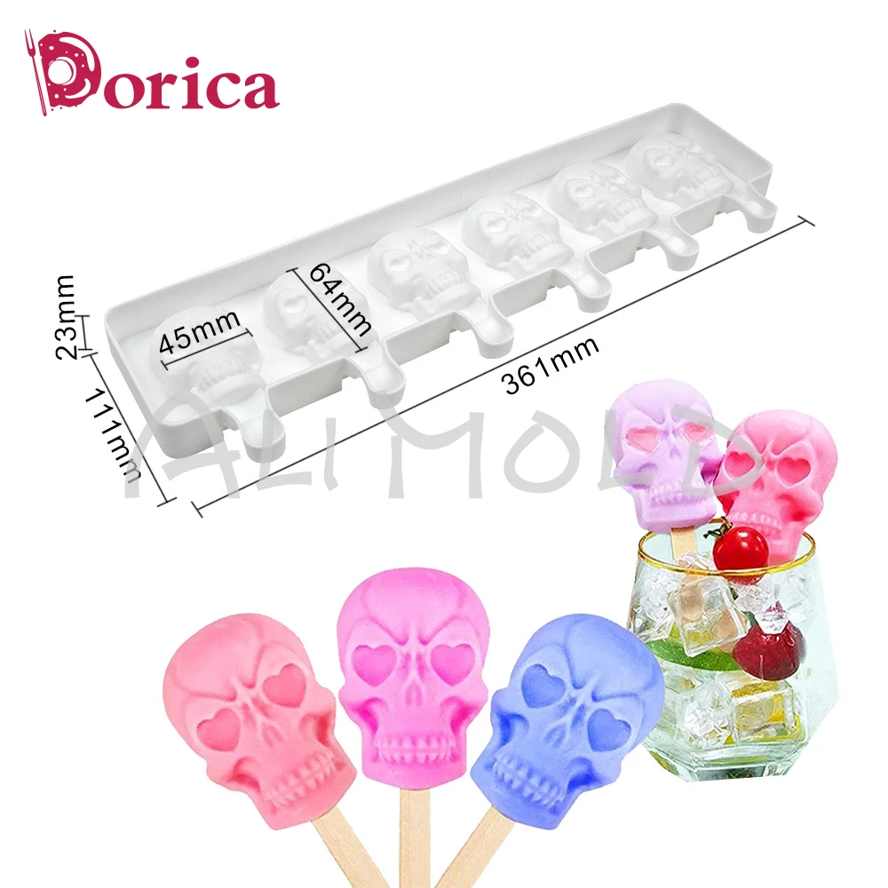 New 6 Holes Halloween Skulls Ice Cream Silicone Mold Homemade Popsicle Ice Cream Mold kitchen Accessories Chocolate Cake Mold