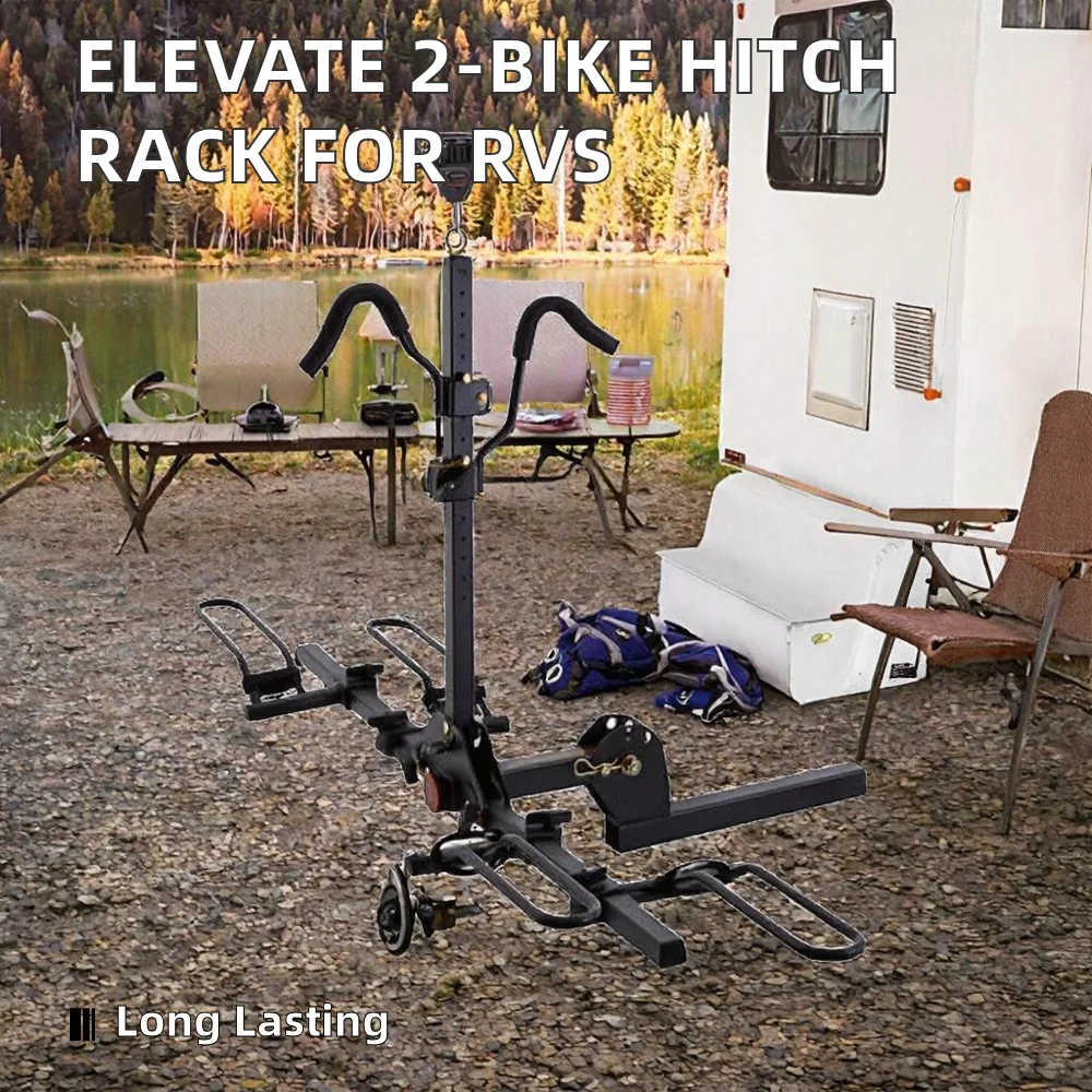 Elevate Durable Steel Adjustable Outdoor Hitch Bike Rack for RVs with 2 Bike Capacity