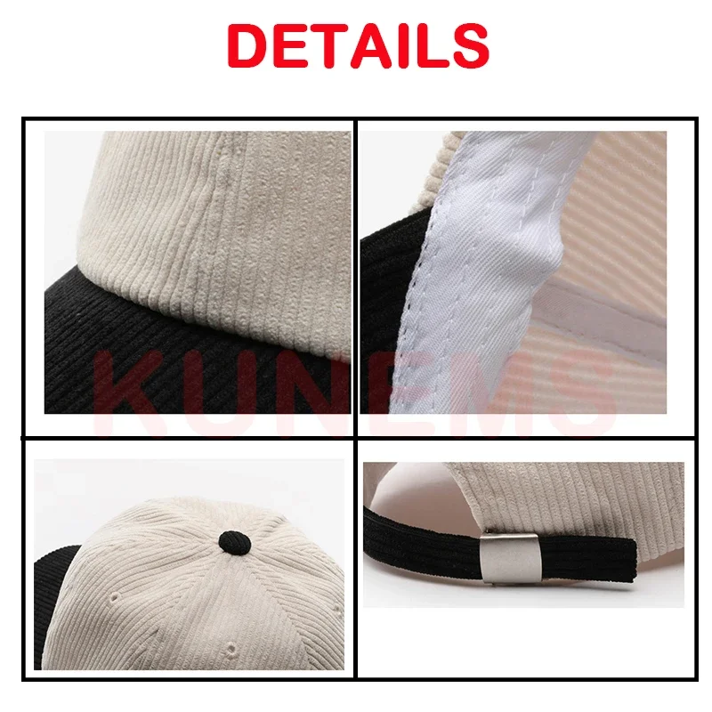 KUNEMS DIY Custom Baseball Cap for Men and Women Autumn and Winter Corduroy Patchwork Print Embroidery Hat Wholesale Unisex