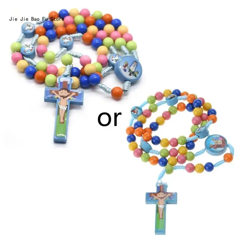 

E8BD Cartoon Jesus for Cross Rosary Necklace Catholic Jewelry Pendant for Birthday Wedding Festival Party Decoration