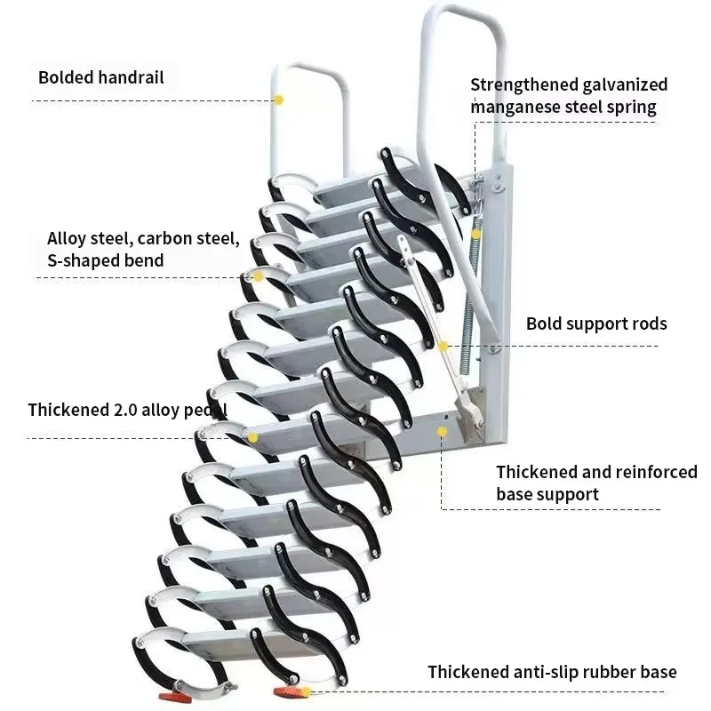 Ceiling Mount Attic Ladder Retractable Attic Ladder Ceiling 12 Steps Folding Loft Step With Armrests Hidden Mount Attic Stairs