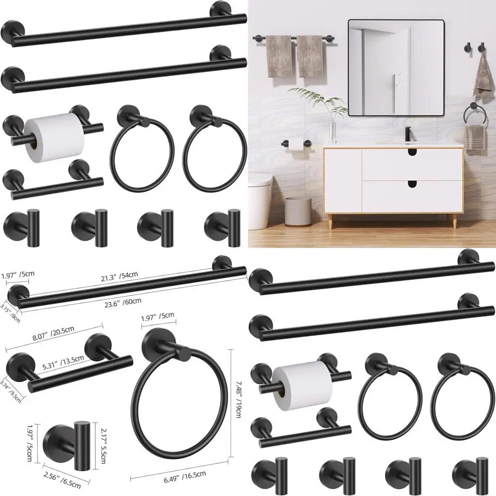 

Современный черный набор аксессуаров для ванной комнаты: держатель для полотенец, полки и настенный держатель для туалетной бумаги