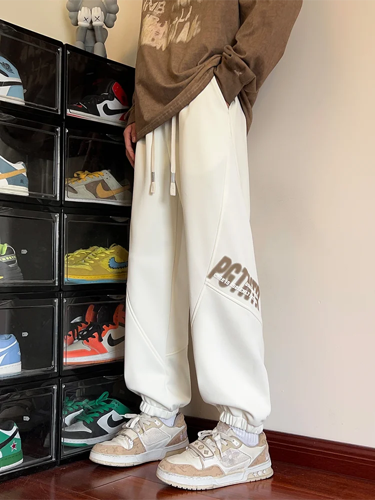 

Белые свободные мужские спортивные брюки на весну-осень, модные, с эластичным поясом, из вельвета, повседневные, для молодежи, энергичные