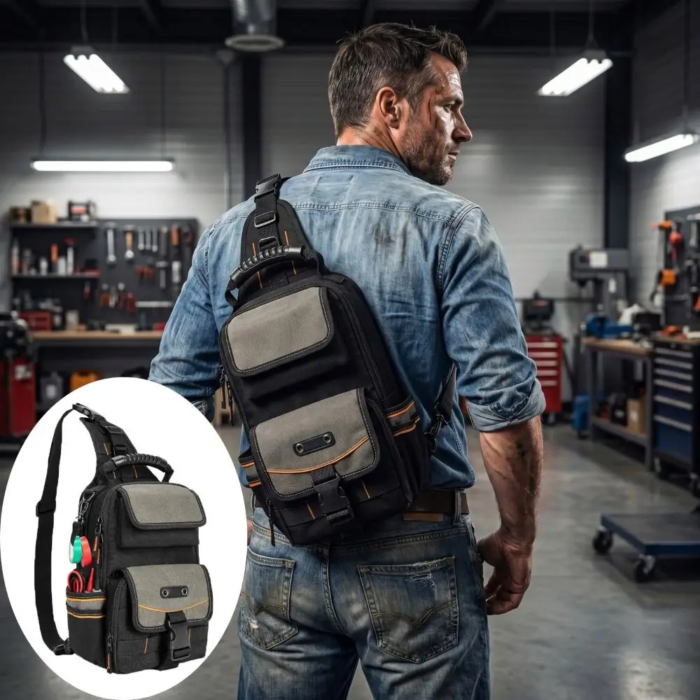Zippered Electrician Tool Pouch Durable Ergonomic Handle HVAC Tool Organizer Portable Shoulder Strap Storage Pouch Maintenance