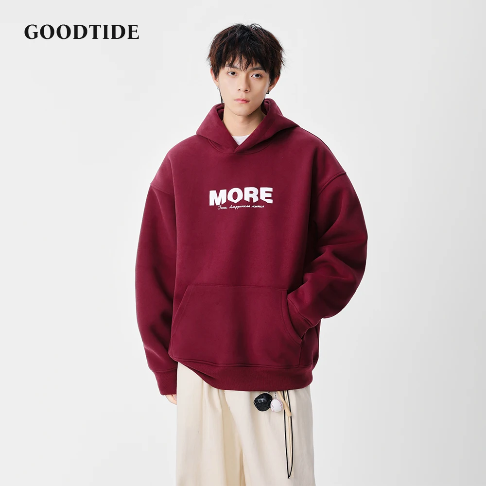 

Men's Casual Hoodie Burgundy Letter Print and Front Pocket Loose Fit Design Fashion Autumn Winter Pullover Daily Wear Top