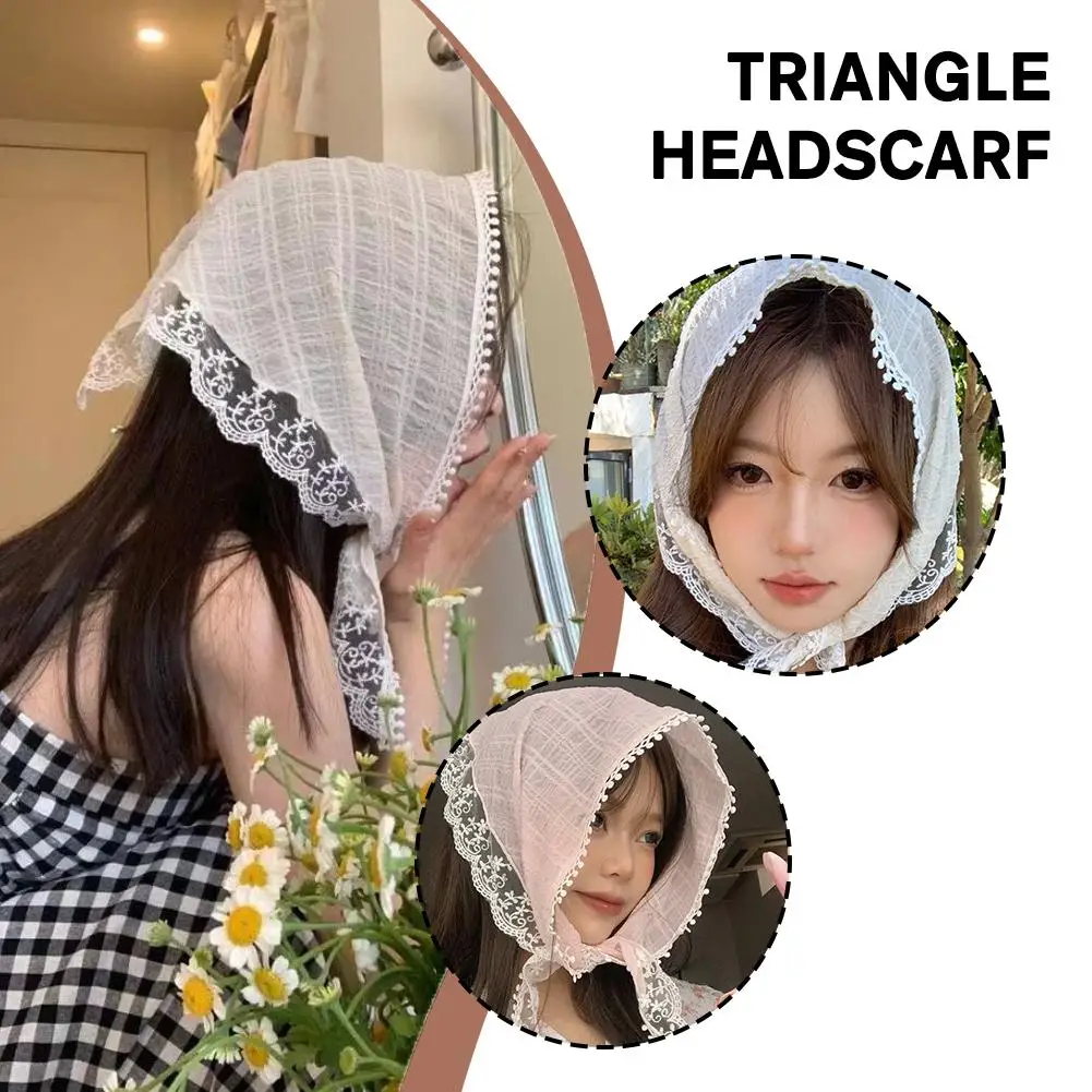 Hollow Lace Triangle Scarf Headscarf White Lace Hair French Pastoral Band Matching Wrist French Women Head Head Bag Strap P N3S0