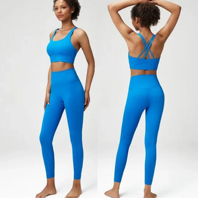 New Lycra Women's Yoga Set 2 Pieces Classic Tracksuit Gym Fitness Suit Women Plus Size Leggings Sports Bra Ladies Sportswear Set