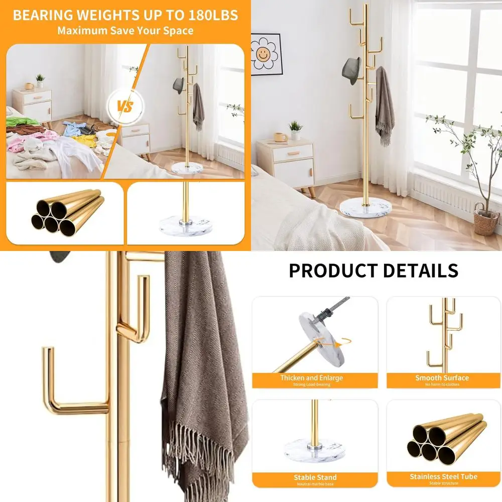 

Отдельно стоящая вешалка для одежды в стиле кактуса с основанием из натурального мрамора и 8 крючками для прихожей и офиса