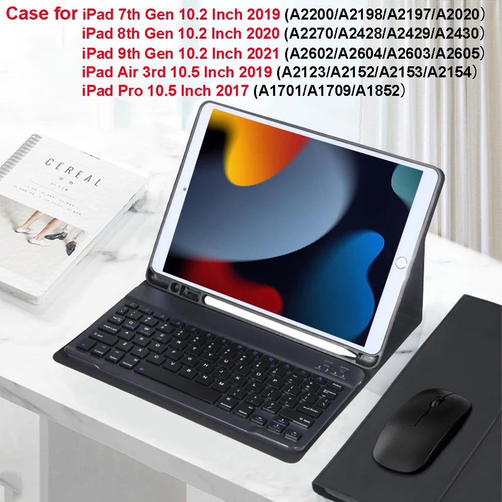 Case for iPad 7th 2019 8th 2020 9th 2021 10.2-inch, Bluetooth Keyboard Case for Air 3rd 2019 Pro 10.5 inch 2017 Magnetic Cover