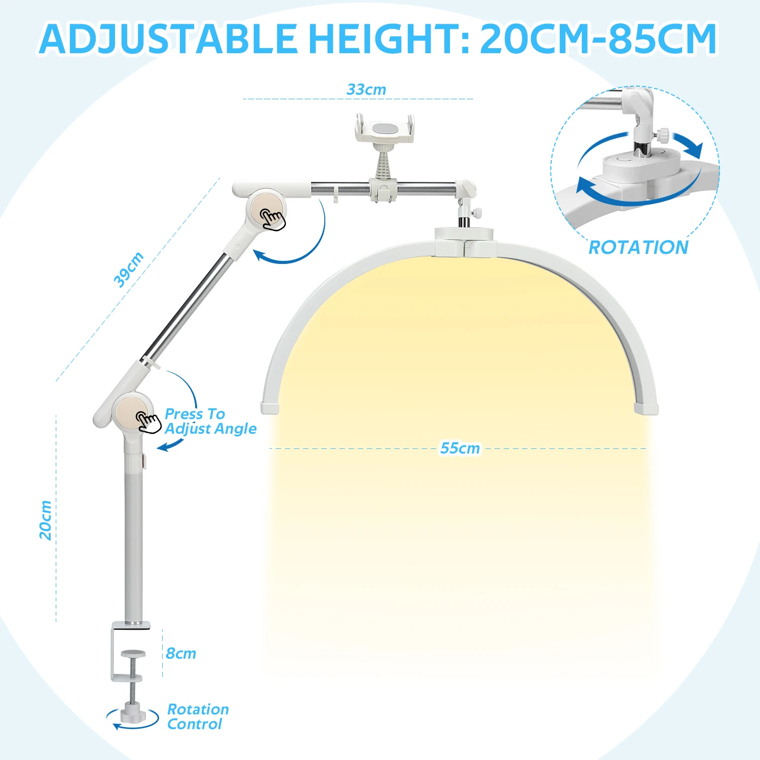 半月の形をした折りたたみ式で刺繍された光,半月の形をしたライト,美容院の照明,眉毛,マニキュア