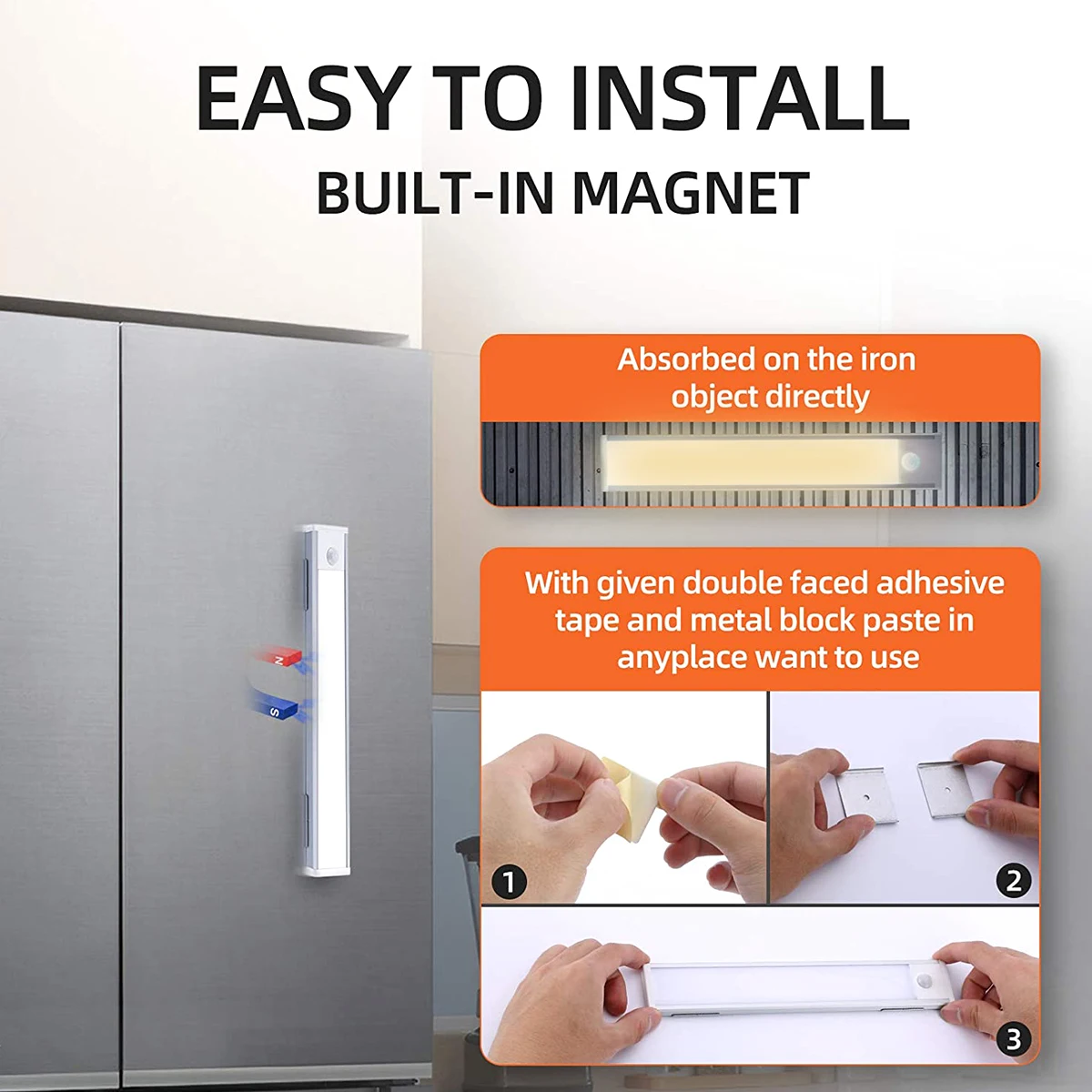 2pcs Under Cabinet Light  Motion Sensor Night Light   USB Chargeable LED Closet Lamp  Counter Light Magnetic Tap Light Stick-on