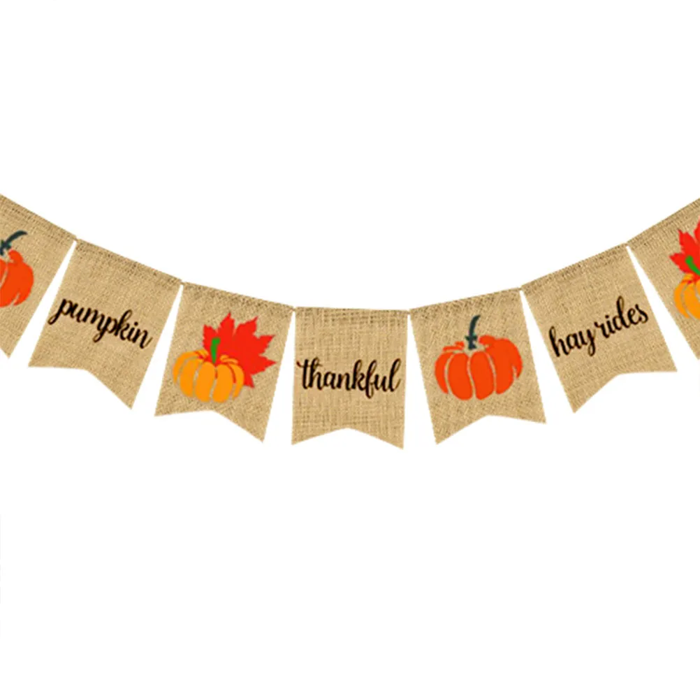 

Pumpkin Party Decoration Flag Banner Festival Decorations Linen for Thanksgiving