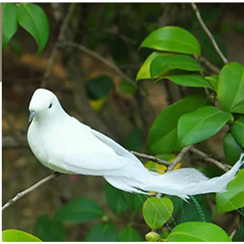 2pcs Fake Bird White Doves Artificial Foam Feathers Birds With Clip Pigeons Decoration For Wedding Christmas Home