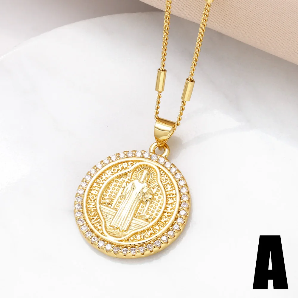 Large Round San Benito Necklaces for Women Copper CZ Crystal Necklaces Amulet Jewelry Gifts nkez46