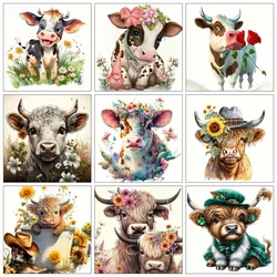 AZQSD Diamond Painting Cattle Animal Needlework Art Handmade Gift Flower Embroidery Cow 30x30cm Full Round Drill Rhinestones