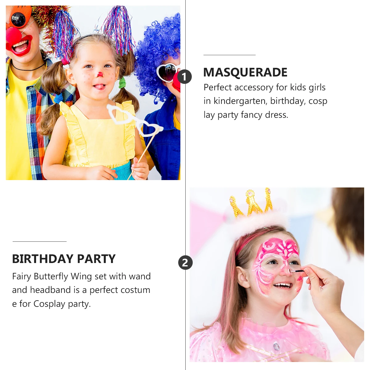 

3pcs Butterfly Wings Costume Kids Antenna Headband Fairy Cloth Fabric Safe Comfortable Wear Stylish Design Pretend Play Cosplay